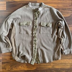Brown Button-Up Waffle Knit Shirt